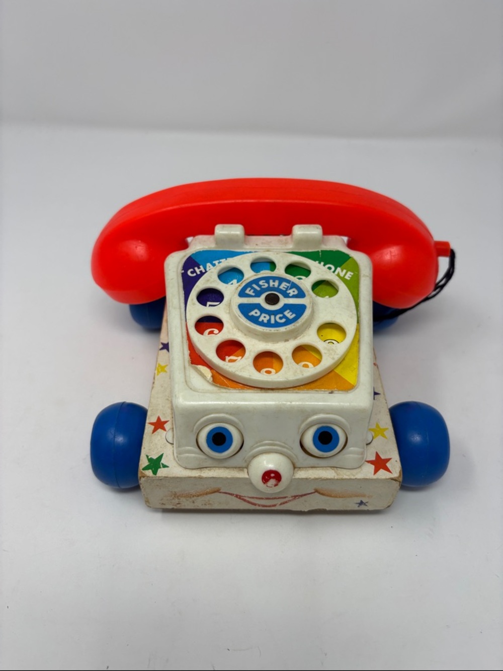 Fisher-Price | vintage chatter telephone Red, White & Blue Rotary Pull Phone Toy